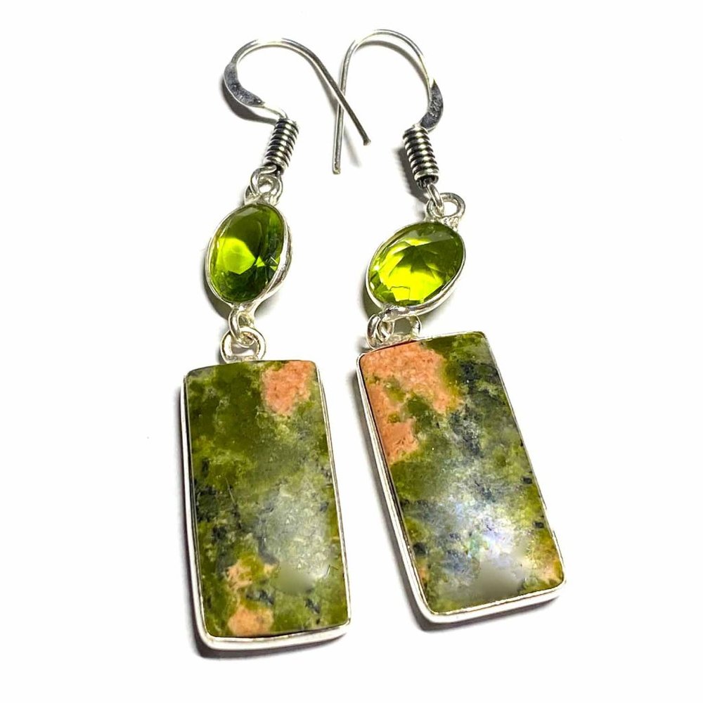 Handmade Unakite & Peridot Earrings
